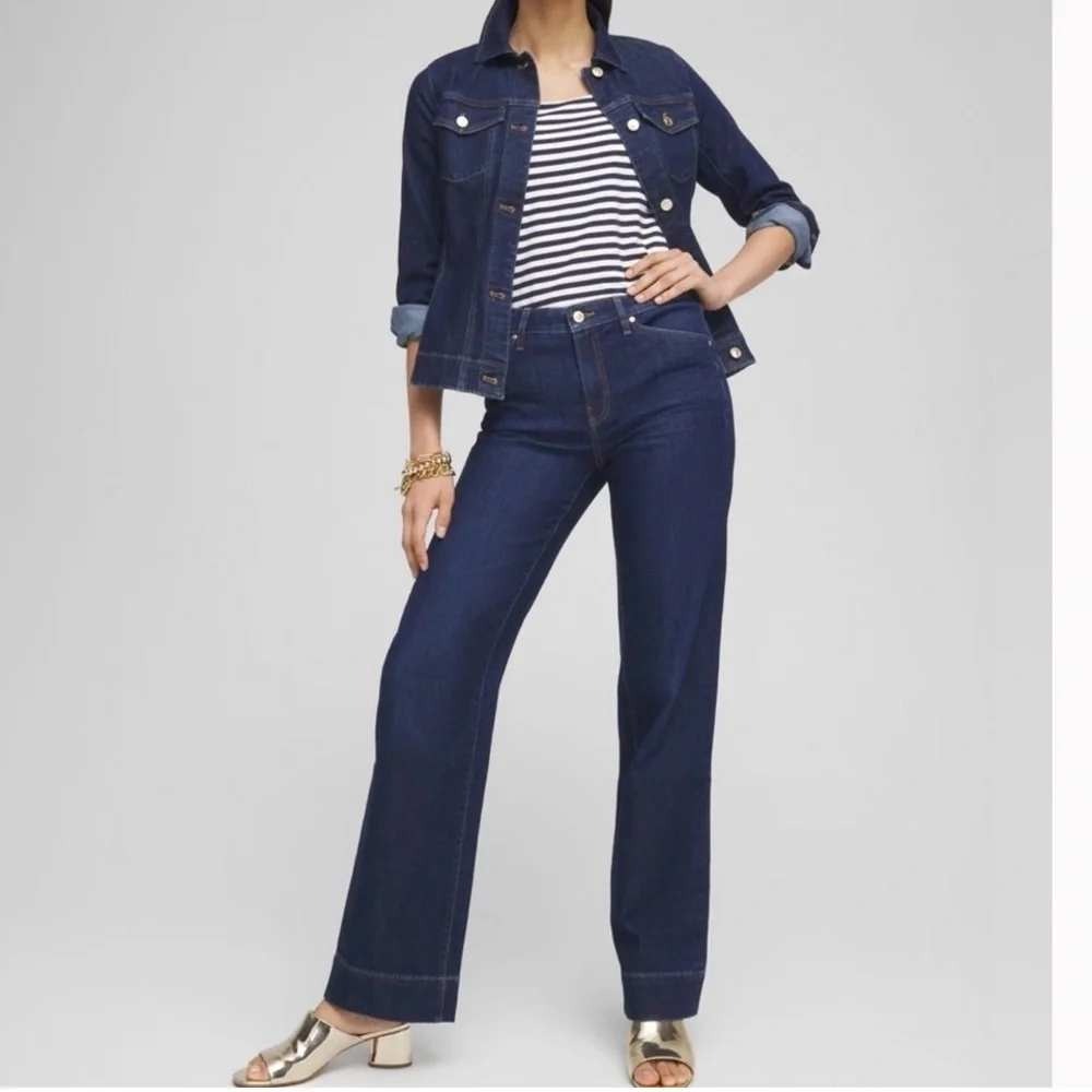 Chicos Trouser‎ Jean Dark Blue Wash High Rise Womens 14 Regular